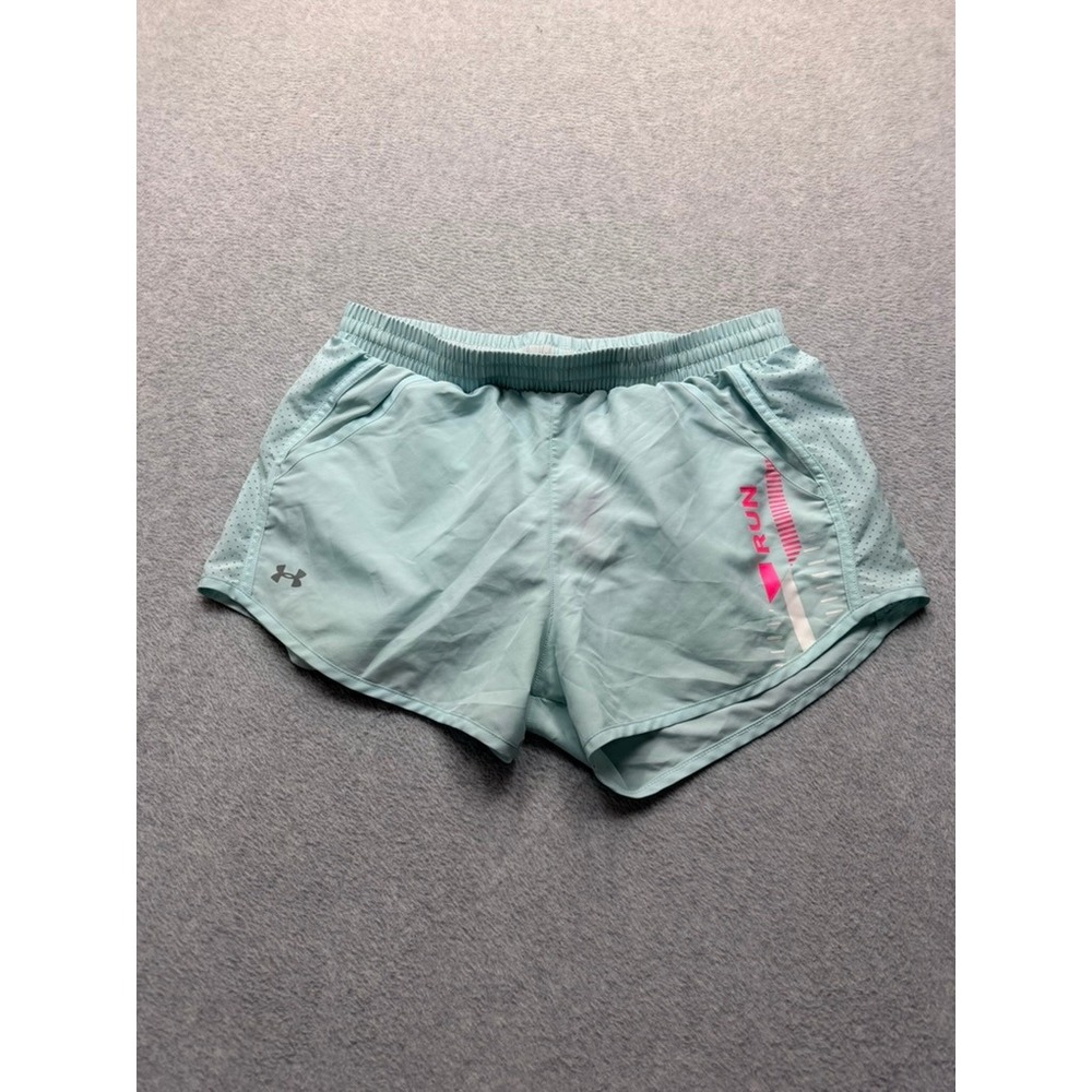 Under Armour Womens Fly By Running Shorts Aqua Blue Perforated Athletic Size M